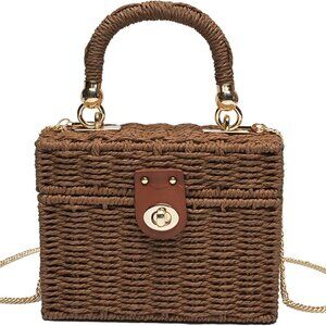 Women's Straw Bag Wicker Woven Basket Beach Purse Summer Purses Vacation Handbag